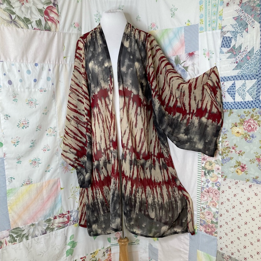 Jennafer Grace Kimono Caftan Wrap Red Cream Black Large